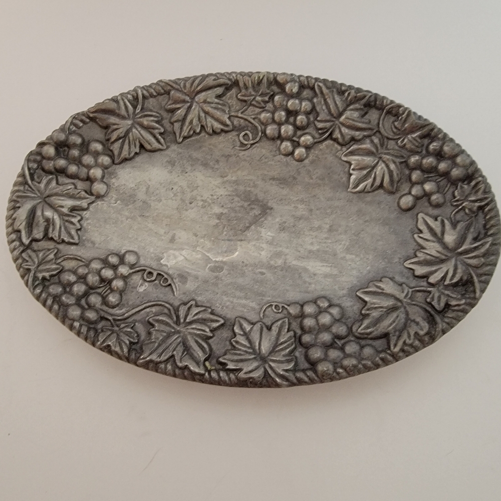 Vintage LENOX Metal Serveware  6" x 9" Oval Grapes Leaves Plate Platter Dish